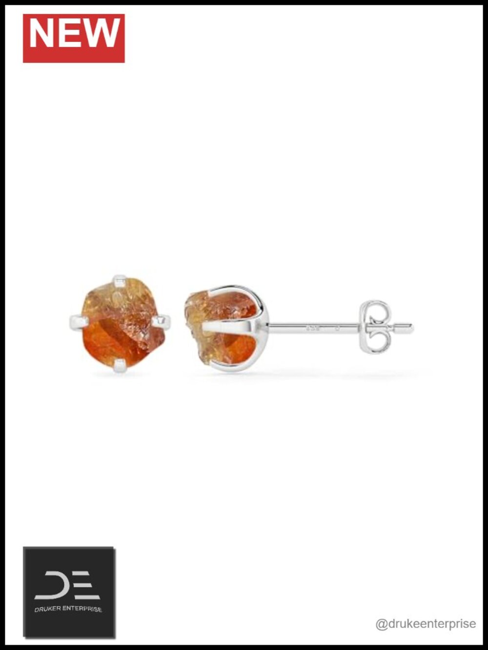 Natural Citrine Stud Earrings Sterling Silver Prong-Set